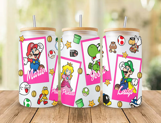 Movies Cartoon 16 Oz Libbey Glass Can Wrap Png Sublimation Digital Instant Download, Mario Libbey Png, Glass Cup, Coffee Cup, Glass Jar