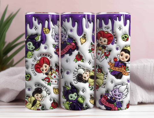 20 oz Inflated Villains Tumbler Wrap Png, 3D Cartoon Tumbler Design, 3D Puffy Villains Coffee Sublimation, 3D Inflated Halloween Tumbler Png