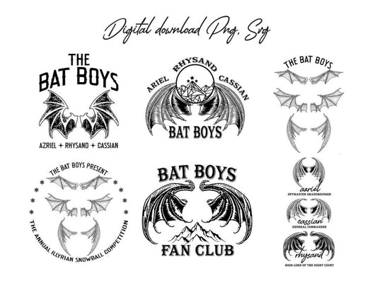 The Bat Boys Bundle Svg, The Night Court Illyrians, A Court of Thorn and Roses Svg, Rhysand Cassian Azriel, Bat Boys Fan, Vintage Acotar Png - VartDigitals