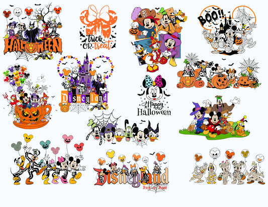 Mickey Characters Halloween Watercolor PNG For Cricut Bundle, Mickey Team Scary Cute Horror Characters, Halloween Clipart sublimation PNG