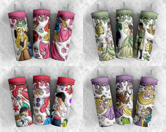 3D Inflated Princess Tumbler Wrap, Princess Sublimation, Inflated Cartoon Tumbler Png, The Little Mermaid,Princess Tumbler Png, Princess Png - VartDigitals