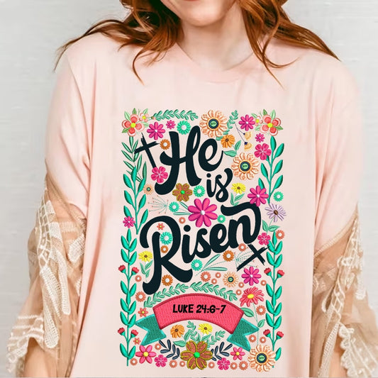 He is Risen png, Matthew 286, Retro Easter, Easter Christian Png, Easter bible verse png, Spring Floral Embroidered Png, Easter Bunny Png - VartDigitals