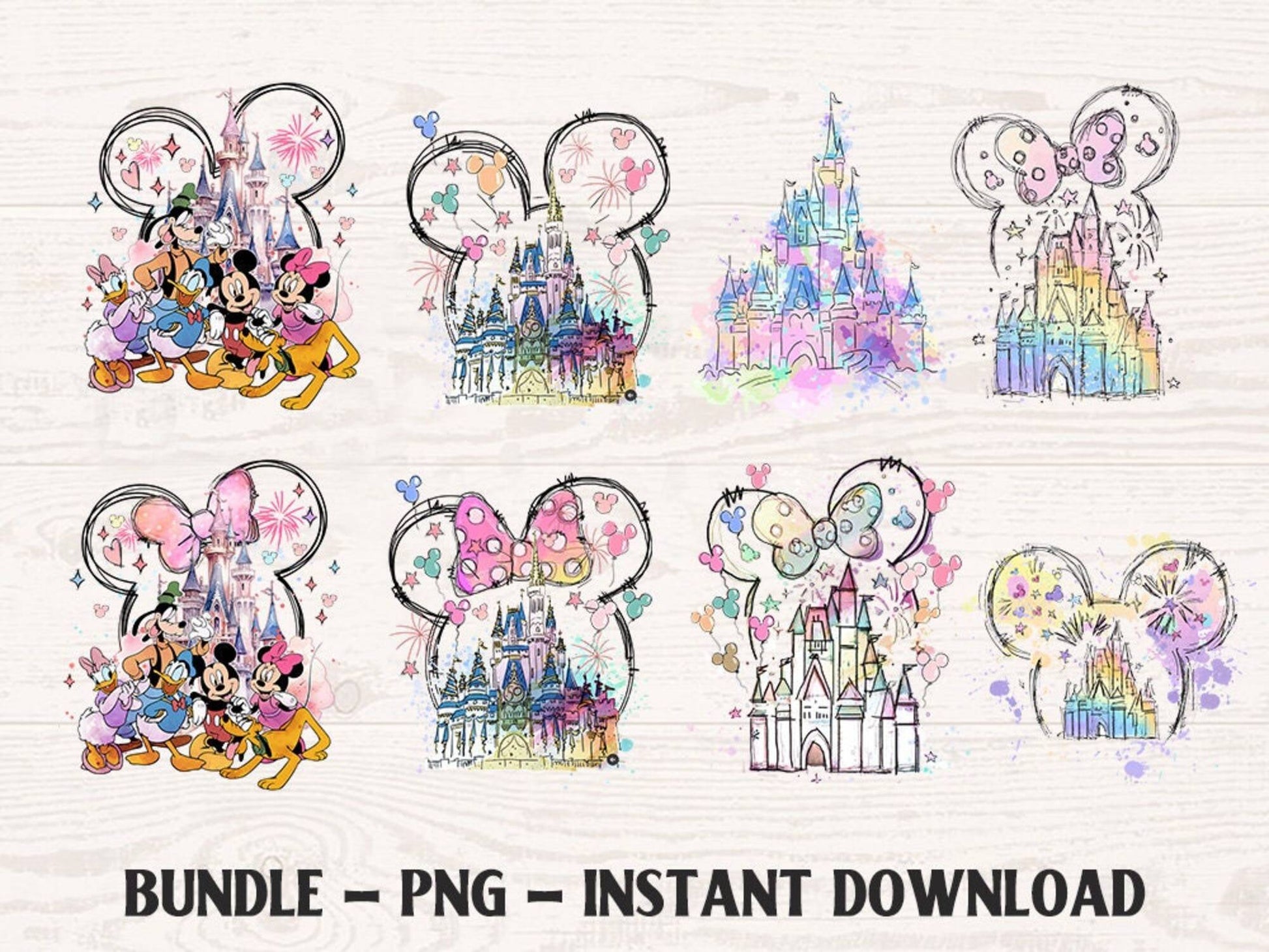 Bundle Watercolor Castle Png, Mouse Ear Castle Png, Retro Colorful Castle Png, Sublimation Design Png, Magic Kingdom Png, Instant Download - VartDigitals